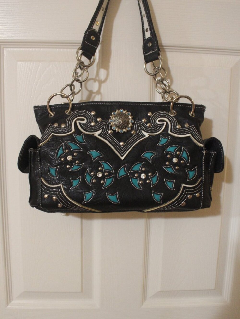 Black and Turquoise Western Shoulder Bag